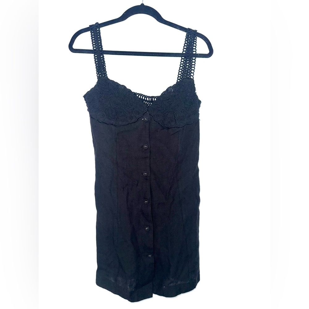 H&M Black Button-Front Linen Mini Dress